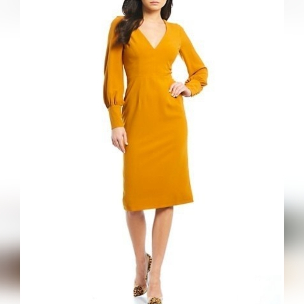Dress the Population Norah Dress in Honey Small Long Sleeve Plunge Bodycon - Picture 1 of 12